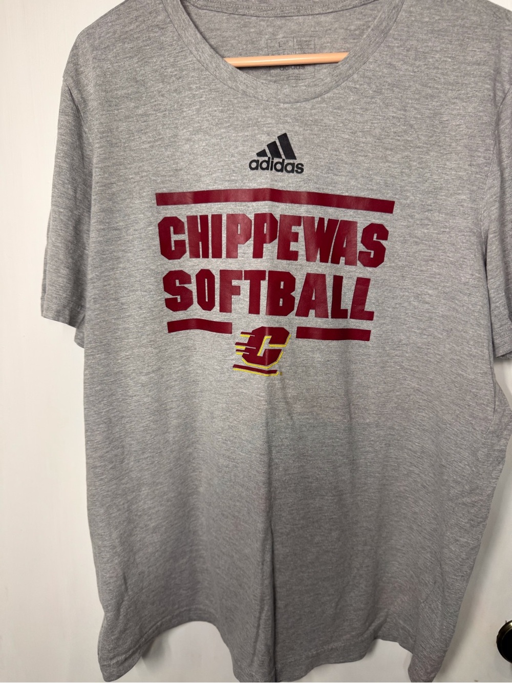adidas Gray Chippewas Softball Maroon Logo Tee